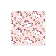 Cute Unicorn Rainbow Seamless Pattern Background Square Magnet by Bedest