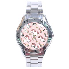 Cute Unicorn Rainbow Seamless Pattern Background Stainless Steel Analogue Watch by Bedest