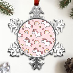 Cute Unicorn Rainbow Seamless Pattern Background Metal Small Snowflake Ornament by Bedest