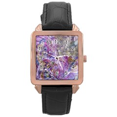 Abstract Pebbles Rose Gold Leather Watch  by kaleidomarblingart