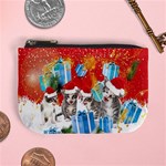 Red Stars Snow Xmas Music Cat Mini Coin Purse Front