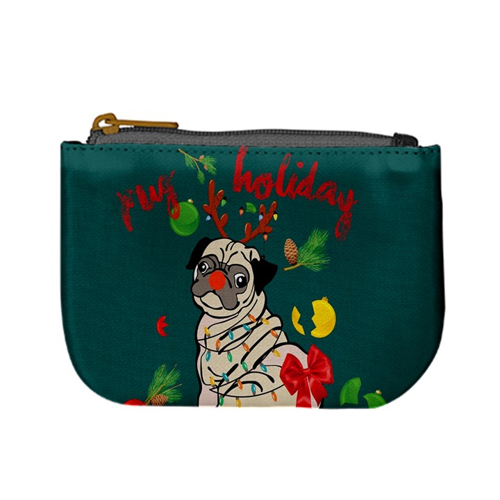 Dark Cyan Santa Pug Holiday Mini Coin Purse