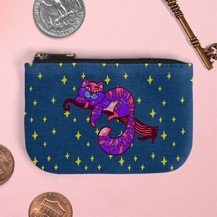 Stars Dark Steel Blue Cats Mini Coin Purse