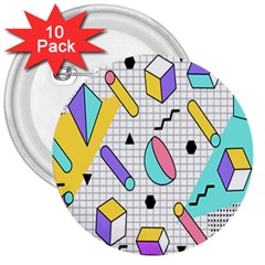 Tridimensional Pastel Shapes Background Memphis Style 3  Buttons (10 Pack) 