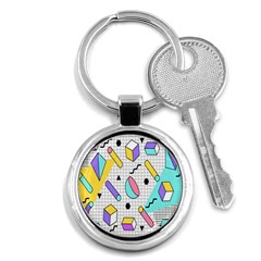 Tridimensional Pastel Shapes Background Memphis Style Key Chain (round) by Bedest