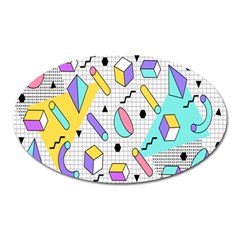 Tridimensional Pastel Shapes Background Memphis Style Oval Magnet by Bedest