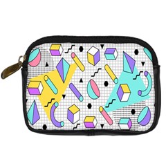 Tridimensional Pastel Shapes Background Memphis Style Digital Camera Leather Case by Bedest