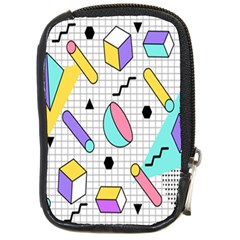 Tridimensional Pastel Shapes Background Memphis Style Compact Camera Leather Case by Bedest