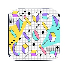 Tridimensional Pastel Shapes Background Memphis Style Square Metal Box (black) by Bedest