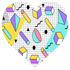 Tridimensional Pastel Shapes Background Memphis Style Wooden Puzzle Heart