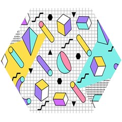 Tridimensional Pastel Shapes Background Memphis Style Wooden Puzzle Hexagon by Bedest