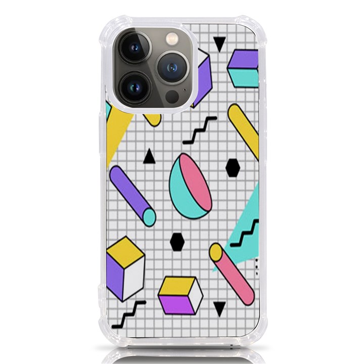 Tridimensional Pastel Shapes Background Memphis Style iPhone 13 Pro TPU UV Print Case