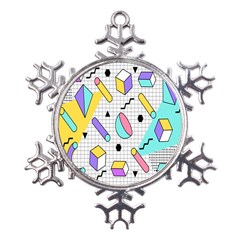 Tridimensional Pastel Shapes Background Memphis Style Metal Large Snowflake Ornament by Bedest