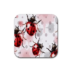 Ladybugs Pattern Texture Watercolor Rubber Coaster (square) by Bedest