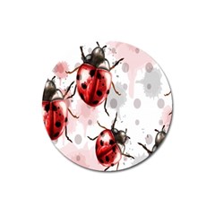 Ladybugs Pattern Texture Watercolor Magnet 3  (round) by Bedest