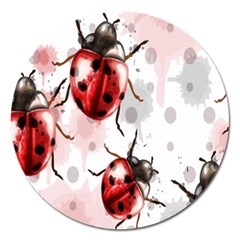 Ladybugs Pattern Texture Watercolor Magnet 5  (round) by Bedest