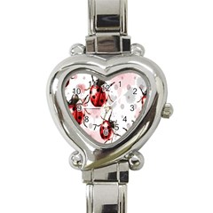 Ladybugs Pattern Texture Watercolor Heart Italian Charm Watch by Bedest