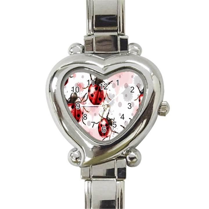 Ladybugs Pattern Texture Watercolor Heart Italian Charm Watch