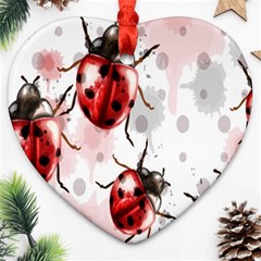 Ladybugs Pattern Texture Watercolor Heart Ornament (two Sides) by Bedest