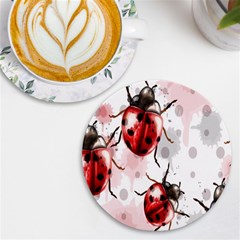 Ladybugs Pattern Texture Watercolor Uv Print Round Tile Coaster by Bedest