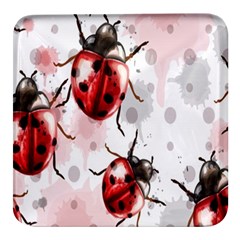 Ladybugs Pattern Texture Watercolor Square Glass Fridge Magnet (4 Pack) by Bedest