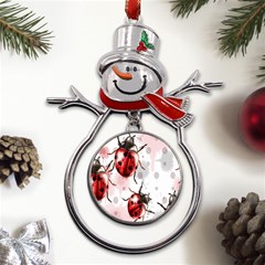 Ladybugs Pattern Texture Watercolor Metal Snowman Ornament by Bedest