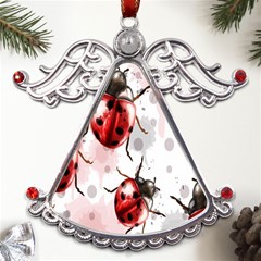 Ladybugs Pattern Texture Watercolor Metal Angel With Crystal Ornament by Bedest