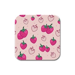 Seamless Strawberry Fruit Pattern Background Rubber Square Coaster (4 Pack) by Bedest