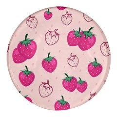 Seamless Strawberry Fruit Pattern Background Round Glass Fridge Magnet (4 Pack) by Bedest