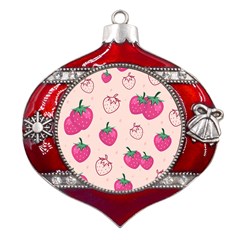 Seamless Strawberry Fruit Pattern Background Metal Snowflake And Bell Red Ornament