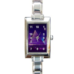 Egyptian Pyramids Night Landscape Cartoon Rectangle Italian Charm Watch by Bedest