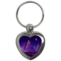 Egyptian Pyramids Night Landscape Cartoon Key Chain (heart) by Bedest