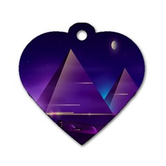 Egyptian Pyramids Night Landscape Cartoon Dog Tag Heart (two Sides) by Bedest