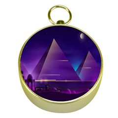 Egyptian Pyramids Night Landscape Cartoon Gold Compasses by Bedest