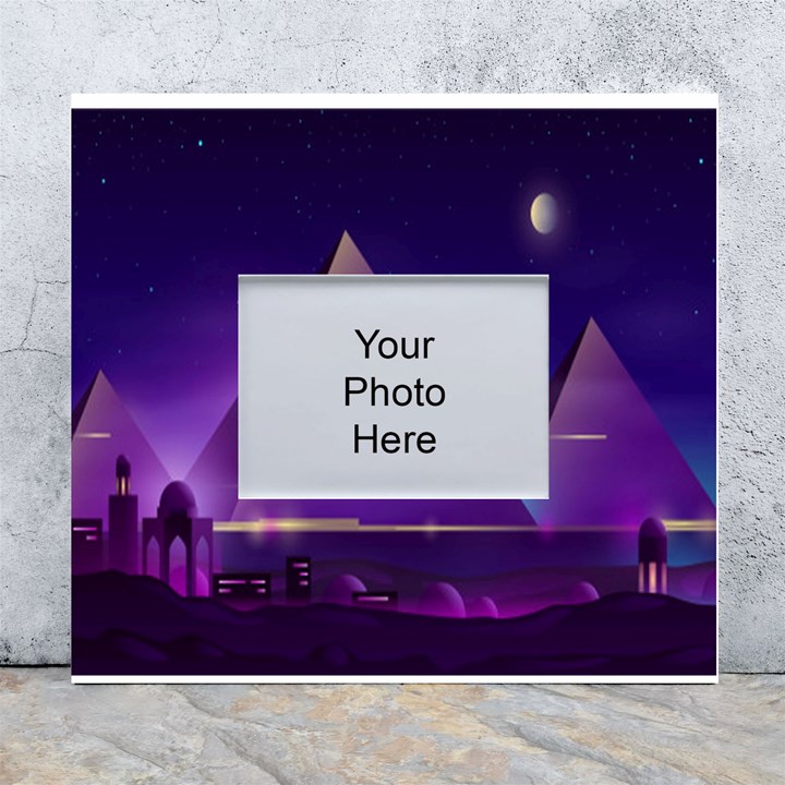 Egyptian Pyramids Night Landscape Cartoon White Wall Photo Frame 5  x 7 