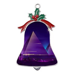 Egyptian Pyramids Night Landscape Cartoon Metal Holly Leaf Bell Ornament by Bedest