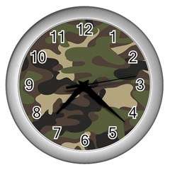 Texture Military Camouflage Repeats Seamless Army Green Hunting Wall Clock (silver) by Bedest