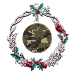 Texture Military Camouflage Repeats Seamless Army Green Hunting Metal X mas Wreath Holly Leaf Ornament by Bedest