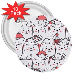 Cute Cat Chef Cooking Seamless Pattern Cartoon 3  Buttons (10 Pack)  by Bedest