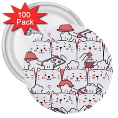 Cute Cat Chef Cooking Seamless Pattern Cartoon 3  Buttons (100 Pack)  by Bedest