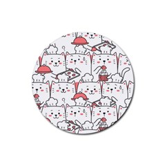 Cute Cat Chef Cooking Seamless Pattern Cartoon Rubber Coaster (round) by Bedest