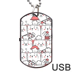 Cute Cat Chef Cooking Seamless Pattern Cartoon Dog Tag Usb Flash (one Side) by Bedest