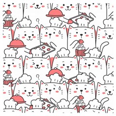 Cute Cat Chef Cooking Seamless Pattern Cartoon Wooden Puzzle Square by Bedest