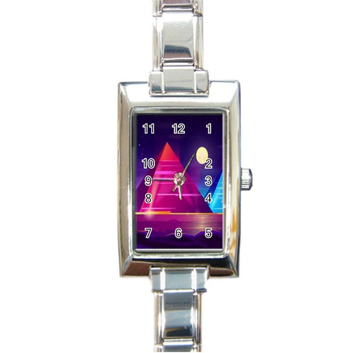 Egyptian Pyramids Night Landscape Cartoon Art Rectangle Italian Charm Watch