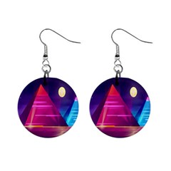 Egyptian Pyramids Night Landscape Cartoon Art Mini Button Earrings by Bedest