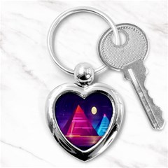 Egyptian Pyramids Night Landscape Cartoon Art Key Chain (heart) by Bedest