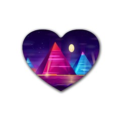 Egyptian Pyramids Night Landscape Cartoon Art Rubber Coaster (heart) by Bedest