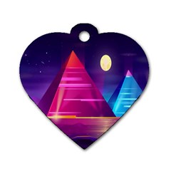 Egyptian Pyramids Night Landscape Cartoon Art Dog Tag Heart (two Sides) by Bedest