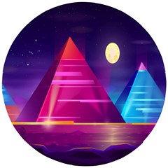 Egyptian Pyramids Night Landscape Cartoon Art Wooden Puzzle Round by Bedest