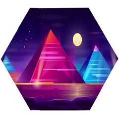 Egyptian Pyramids Night Landscape Cartoon Art Wooden Puzzle Hexagon by Bedest